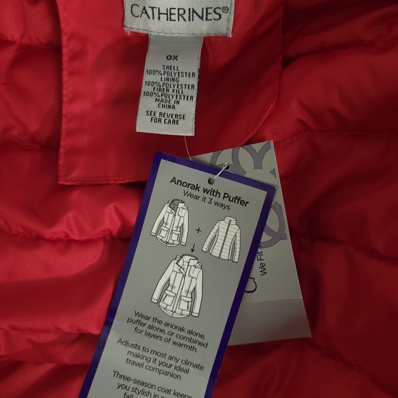 NWT Catherines 3-in-1 Parka Anorak Jacket, black red size 0X - Picture 11 of 14